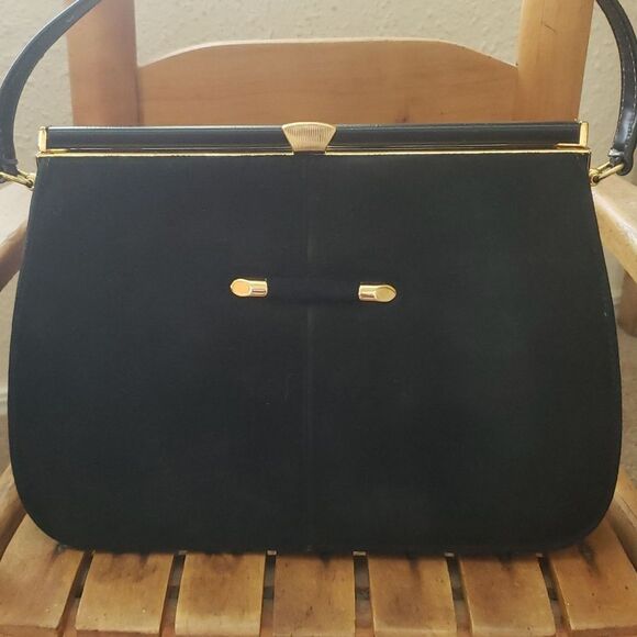 VNTG Retro 60's A Naturalizer Black Faux Suede Simulated Leather Handbag - Picture 11 of 16